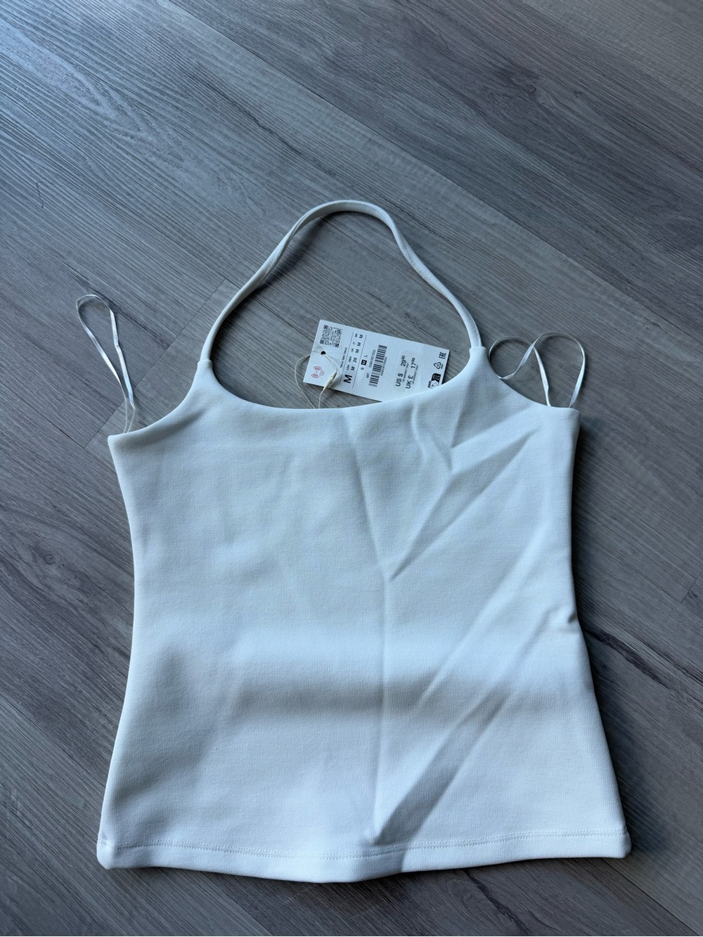 Zara Stretch Knit Halter Top White Round Neckline M NWT